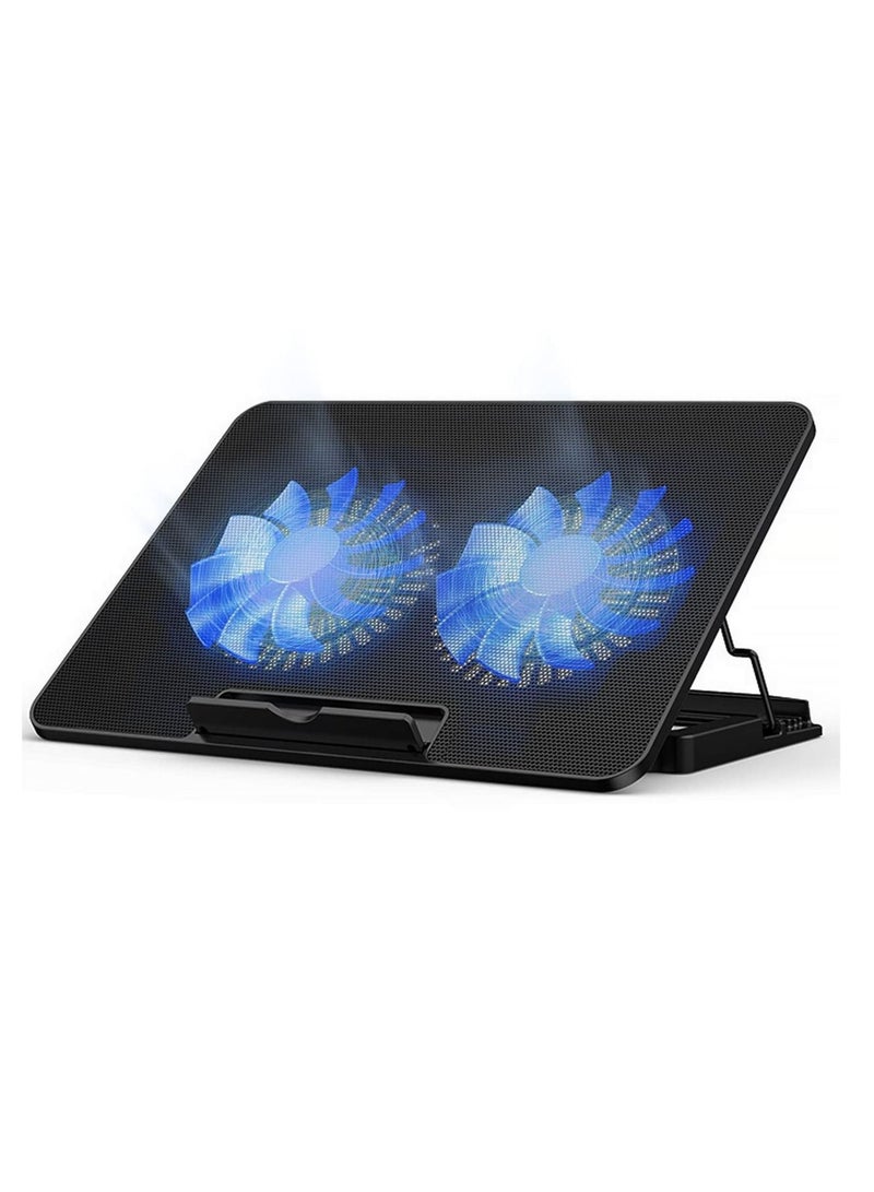 Laptop Cooling Pad,7-16 Inch Ultra Notebook Slim Portable USB Powered (2 Quiet Big Fans), Gaming Laptop Cooler 1200RPM, 6 Heights Adjustment, 2 USB Port - Image 1